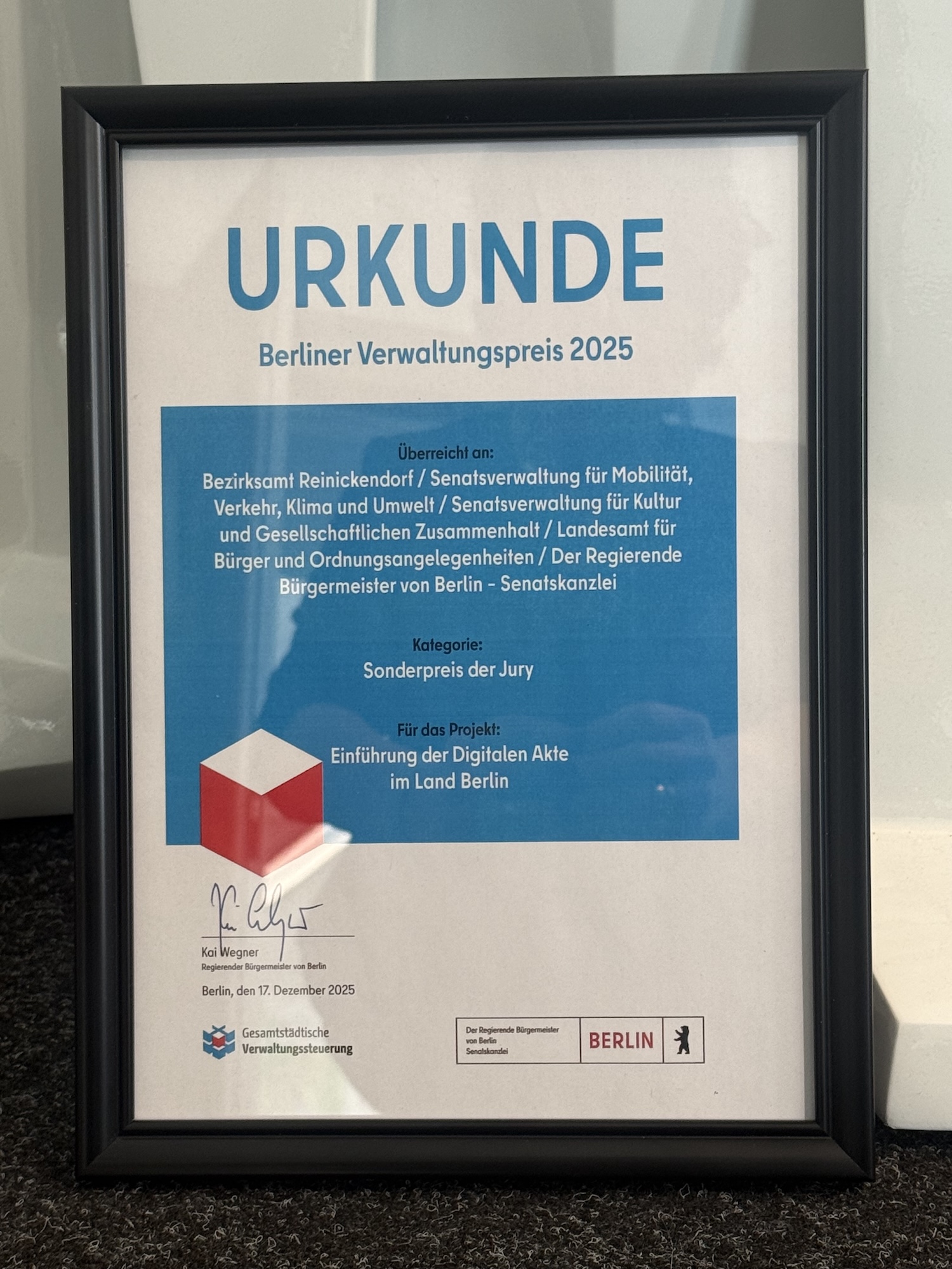 URKUNDE Berliner Verwaltungspreis 2025