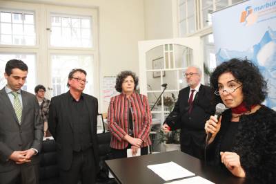 (vlnr) Dr. Bobbert Vors. des Marburger Bundes, Herr Felsberg Geschftsfhrer, Frau Hartwig-Tiedt StS Ges Brandenburg, Staatssekretrin Demirbken-Wegner