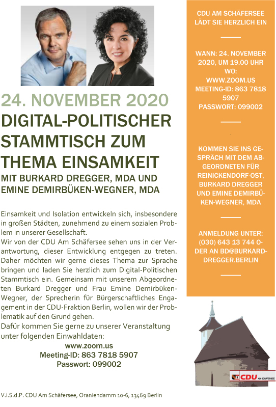 Einladung "Digital-Politischer Stammtisch zum Thema Einsamkeit" 24.11.2020