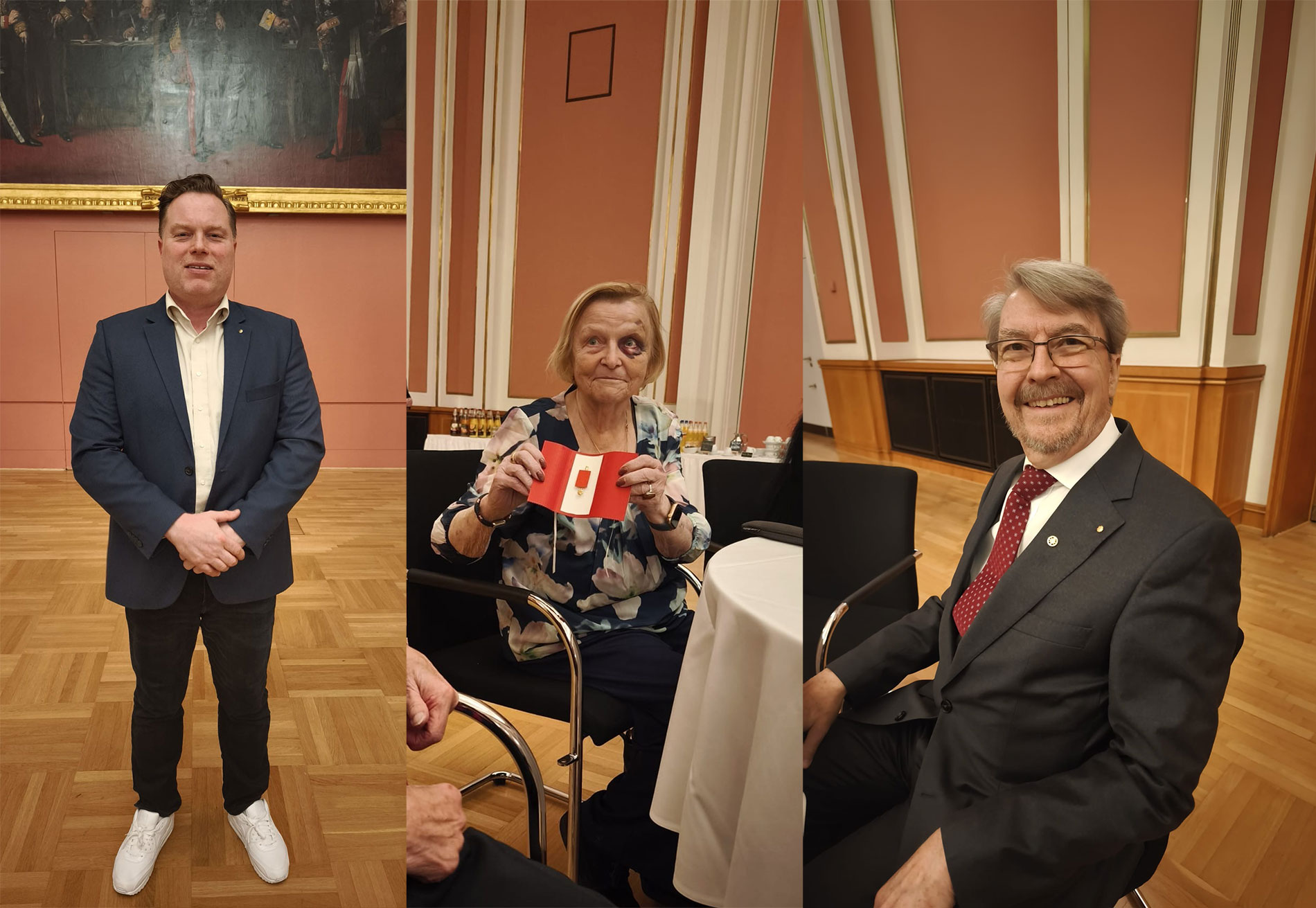 v.l.: Sascha Sebastian Neumann, Regina Kupke, Rolf V�lzke erhalten �Die Berliner Ehrennadel� f�r besonderes soziales Engagement